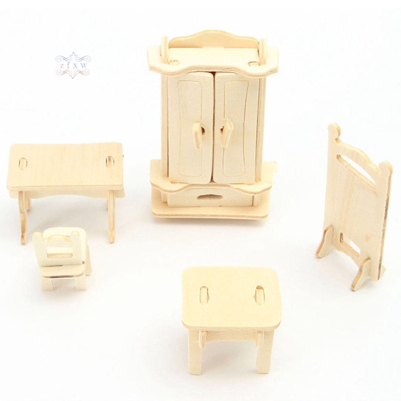 Bộ 34 Mảnh Mô Hình Đồ Nội Thất Nhỏ Gọn Bằng Gỗ Dùng Trang Trí Nhà Búp Bê Tiện Dụng