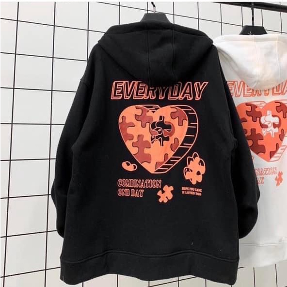 Áo KHOÁC Hoodie Hình Tim EVERYDAY 2 Màu Nam Nữ Ulzzang Unisex Kiểu Dáng Hàn Quốc Ulzzang