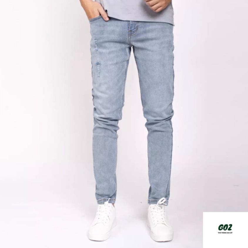 Quần Jean Nam GOZ Màu Xanh, Trơn - Cào Rách, Phom Ôm, Trẻ Trung, Thanh Lịch, Co Giãn Tốt , Size &lt; 84Kg