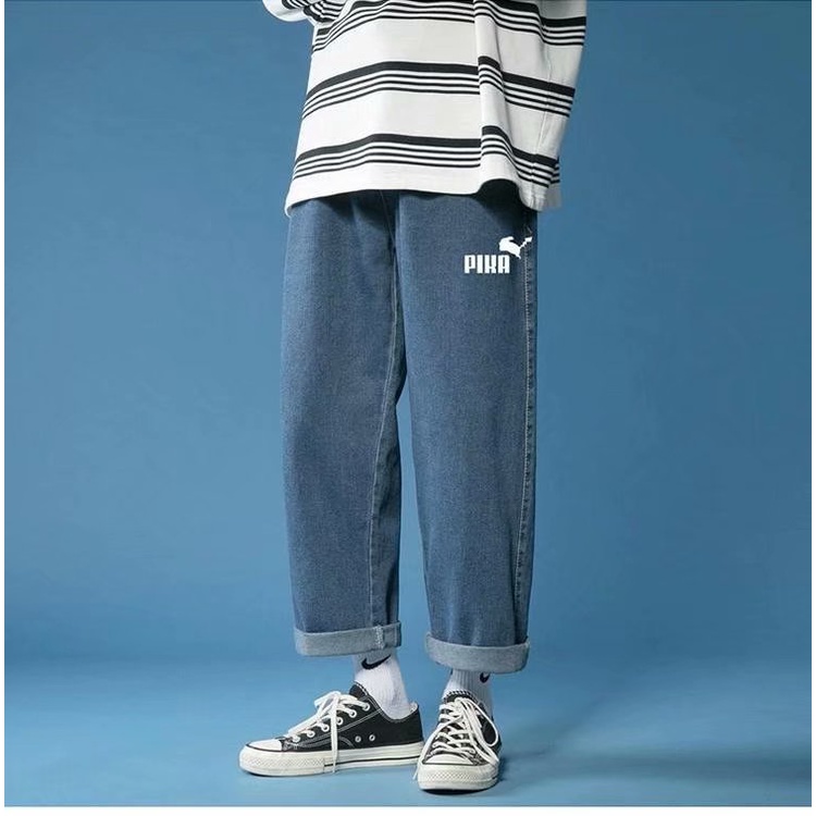 Quần Jean Dài Oversize In Chữ Phong Cách Nhật Bản Thời Trang Cho Nam Size S-3XL