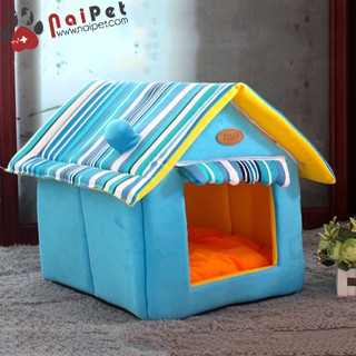 Nhà Đệm Nệm Nằm Đệm Nỉ Hình Nhà Mái Ngói Ống Khói Cho Thú Cưng DN005