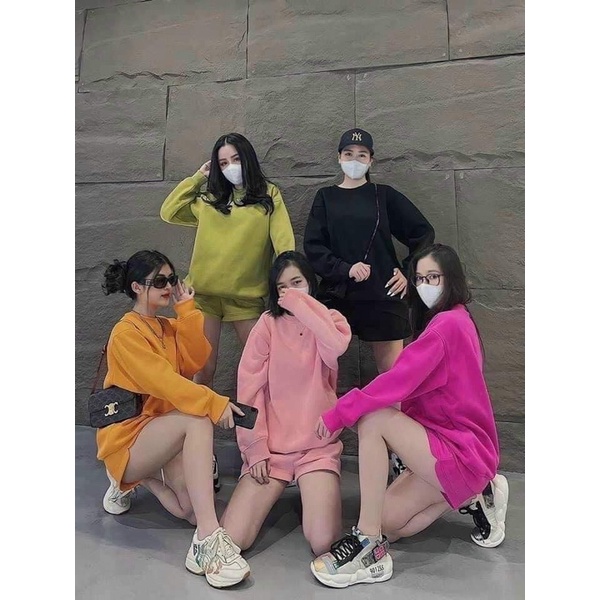 Set áo thụng nỉ kèm quần sooc basic ĐEN XÁM BE kiểu dáng thể thao năng động Ulzzang 🌺