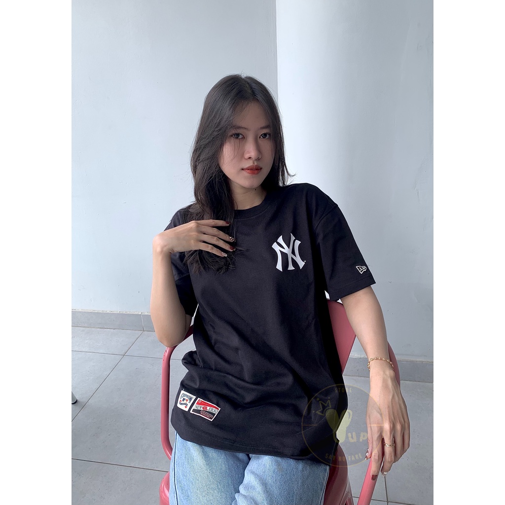 Áo new era chính hãng – áo thun unisex, màu đen logo NY và màu trắng - navy logo LA, nhiều sticker sau áo, thoáng mát