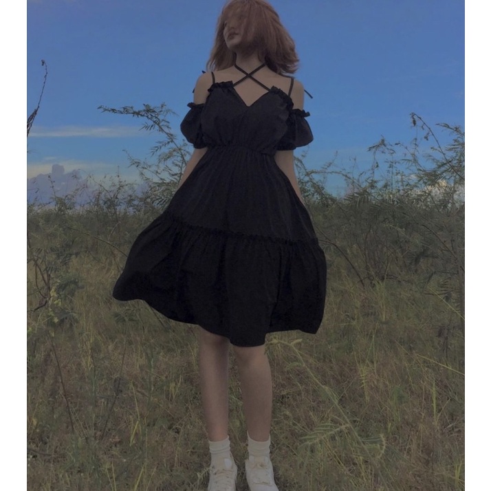 ĐẦM - VÁY ANGEL ĐEN 2 DÂY ĐEN BUỘC NƠ TRỄ VAI