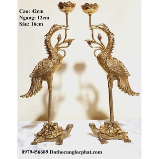 Cặp Hạc Để Đèn Bằng Đồng ( cao 32 cm, cao 42 cm )