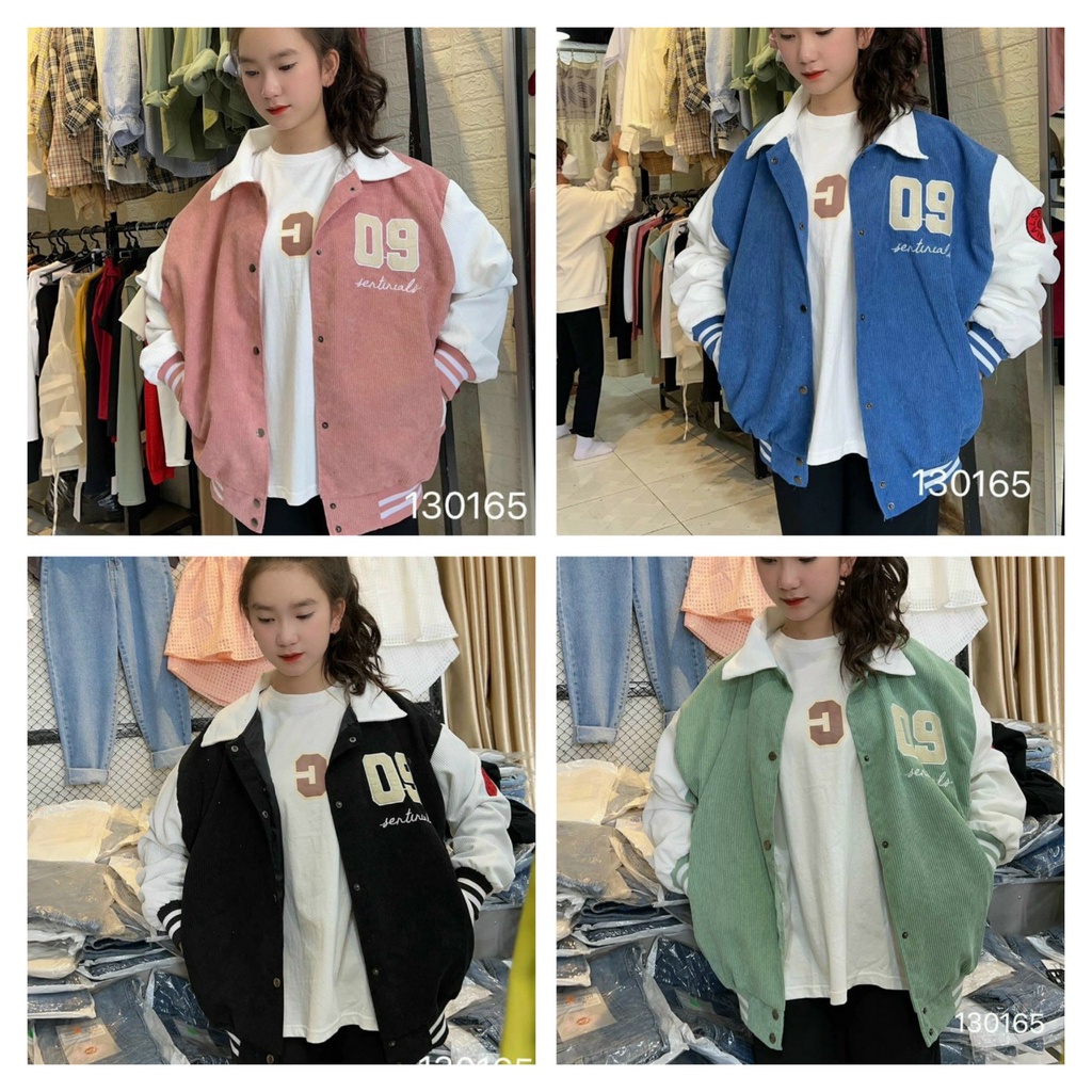 Aó Khoác Nhung Nam Nữ Kiểu Bomber Thiết Kế Cổ Bẻ Logo Thêu Số 09 Phong Cách Thời Trang Bóng Chày Hàn TP