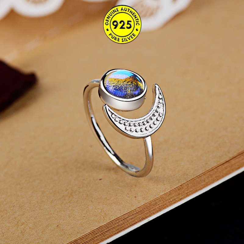 Nhẫn mạ bạc 925 đính đá mặt trăng