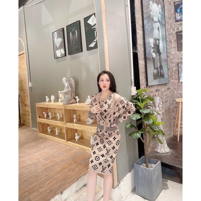 Set váy len sát nách kèm áo khoác ngoài chuẩn ảnh