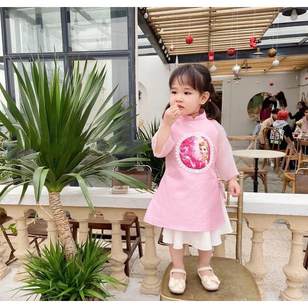 Áo dài cách tân Elsa kèm chân váy xoè xinh xắn cho bé gái 9-22kg | Bigbaby Shop