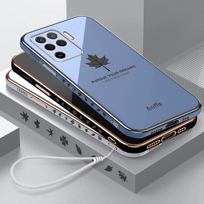 Ốp Điện Thoại Khung Vuông Mềm Chống Sốc Họa Tiết Lá Phong Sang Trọng Cho OPPO A96 A76 A95 A74 A94 A93 A73 4G 5G F17 F19 Pro