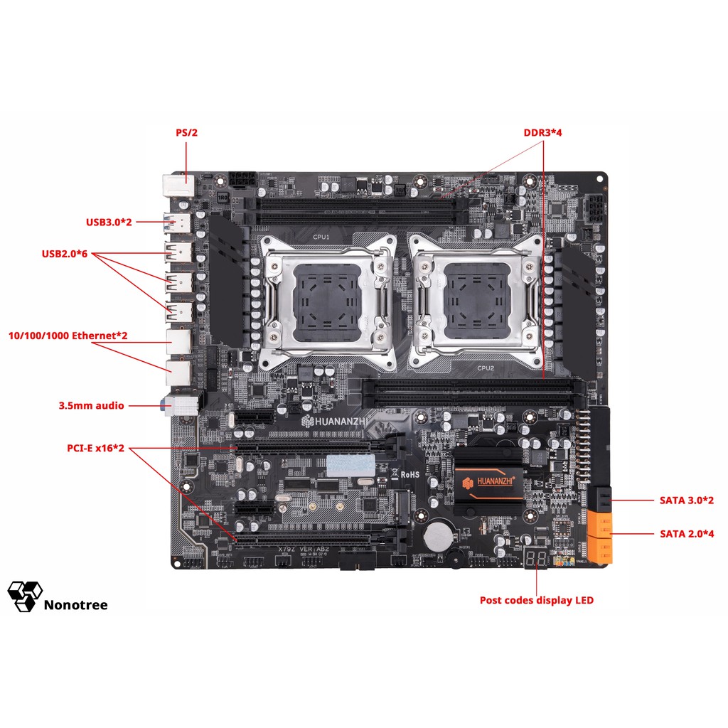 Mainboard HUANANZHI X79 4D, dual LGA2011 CPU, hỗ trợ DDR3 ECC ram, M.2, Nonotree, bảo hành 3 năm, Tốt hơn i7, máy chủ | BigBuy360 - bigbuy360.vn