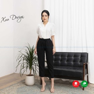 Áo sơ mi nữ công sở cộc tay chất lụa cổ V XUU DESIGN TK20.69