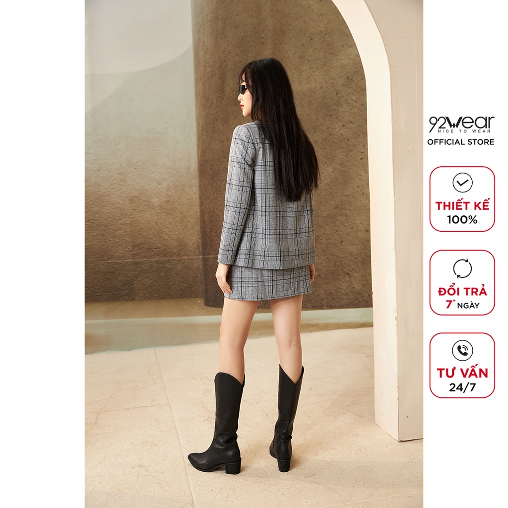 Áo vest nữ kẻ dài tay 92WEAR, kiểu dáng Hàn Quốc thanh lịch, trẻ trung VBA2154 | BigBuy360 - bigbuy360.vn