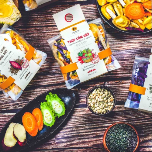 Thập cẩm sấy giòn L'angfarm  450g bịch, mẫu nhãn kẹp