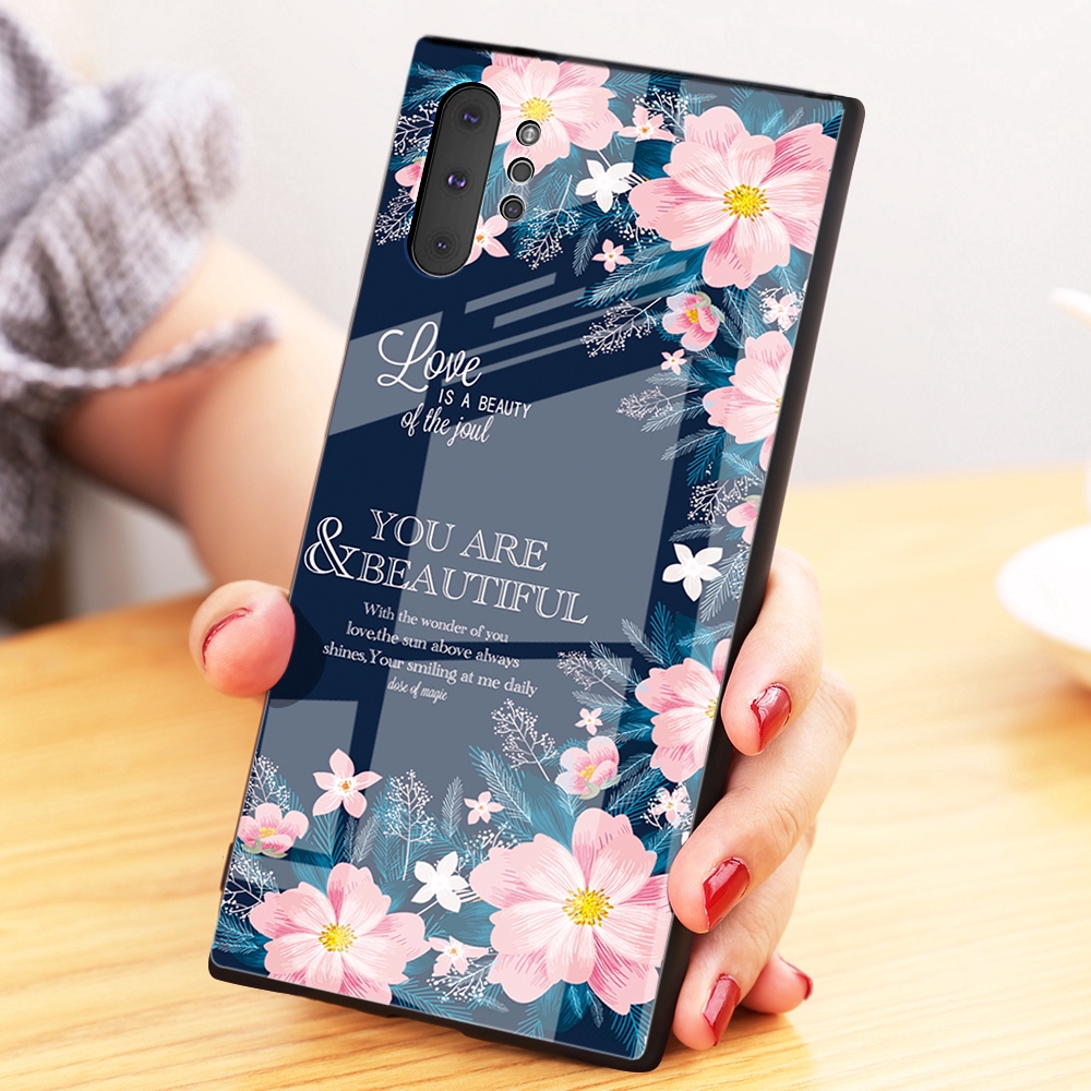 Ốp điện thoại mặt kính cường lực hình trái tim chim hồng hạc cho Samsung Galaxy Note 10 Plus / Note 10 | BigBuy360 - bigbuy360.vn