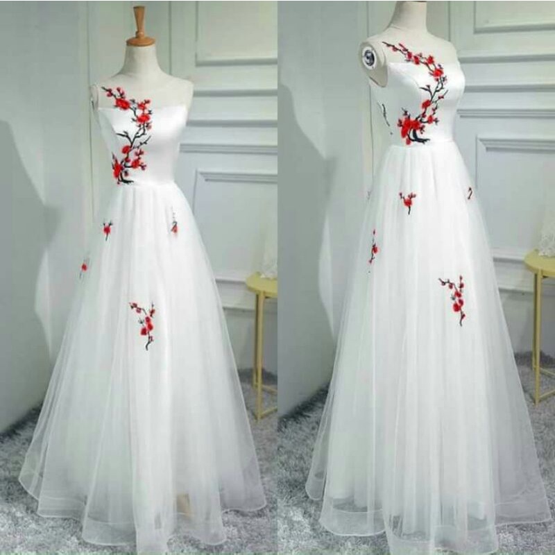 váy maxi trắng, đầm dạ hội maxi lưới