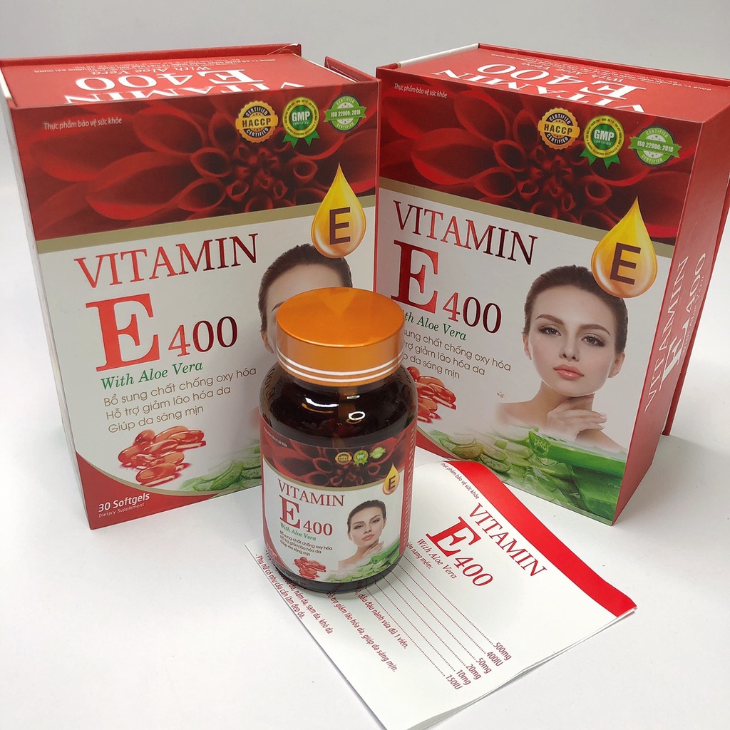 Vitamin E đỏ lô hội E400 chính hãng, Viên uống vitamin Whit aloe Vera hỗ trợ đẹp da giảm nám hiệu quả