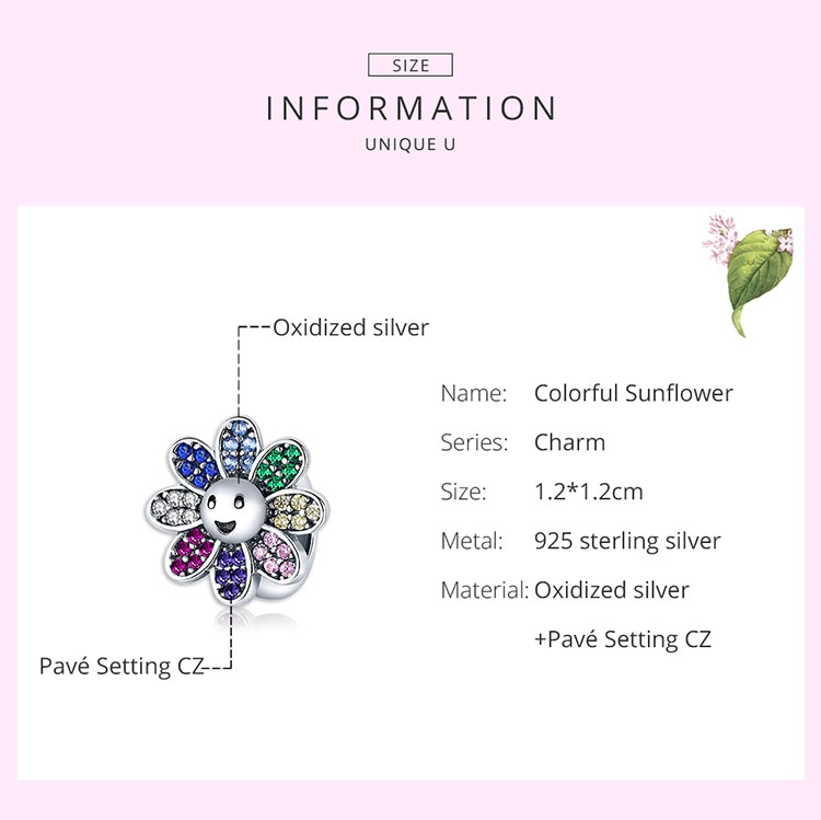 Hạt xỏ trang sức BAMOER SCC1701 bạc 925 hình hoa hướng dương cho vòng đeo tay 3mm