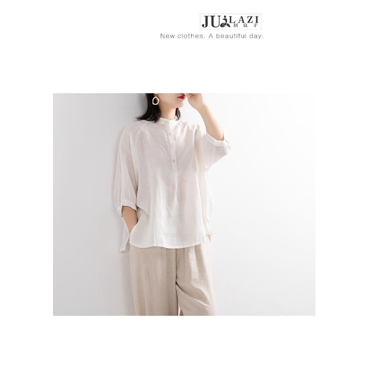 Áo Sơ Mi Cotton Tay Lửng Dáng Rộng Màu Trơn Thời Trang Xuân Hè Hàng Mới 2021 Dành Cho Bạn Nữ