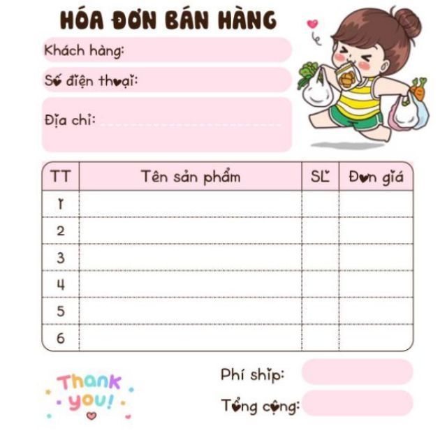 [MUA 10 TẶNG 1]  Hoá đơn bán hàng mini 1 liên dễ thương cuốn 100 tờ