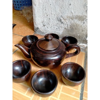 Bộ ấm chén gỗ trắc đỏ đen hàng già đanh