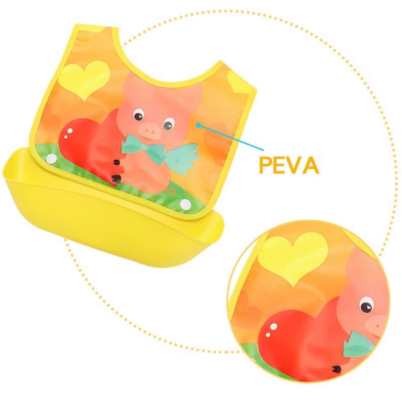 Yếm Ăn Silicon Chống Thấm Nước Hoạ Tiết Hoạt Hình Cho Bé