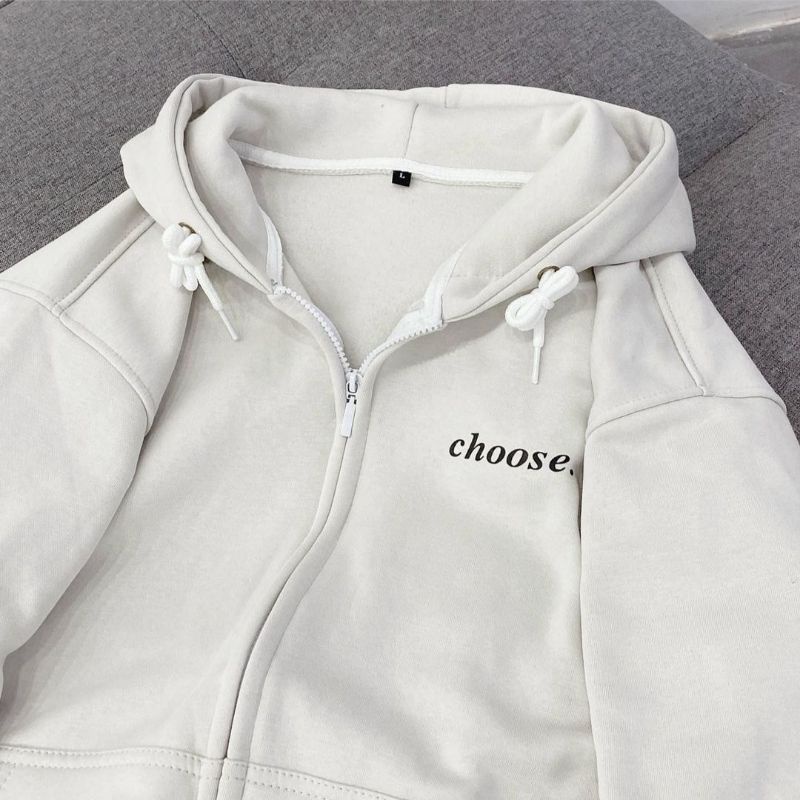 Áo khoác hoodie zip nam nữ unisex Choose oversize màu xám kem xanh phong cách Ulzzang – Pamée