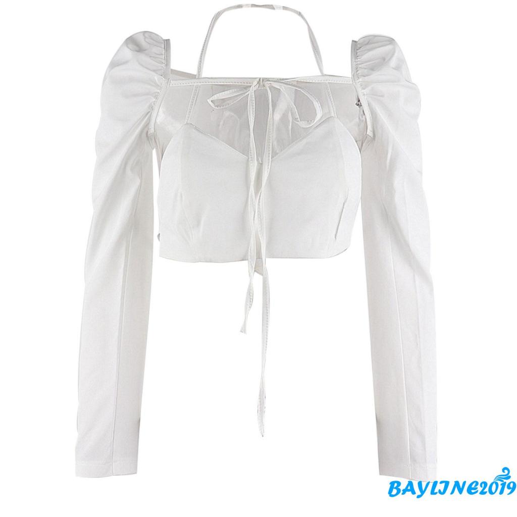 Áo Thun Tay Dài Cổ Chữ V Cột Dây Hở Lưng Màu Trơn Thời Trang Cho Nữ