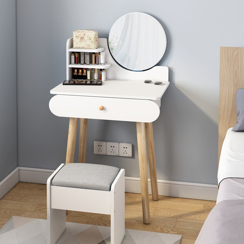 ☾Bàn trang điểm Bắc Âu phòng ngủ tủ đựng đồ mini tích hợp màu trắng ấm áp nhỏ gọn hiện đại