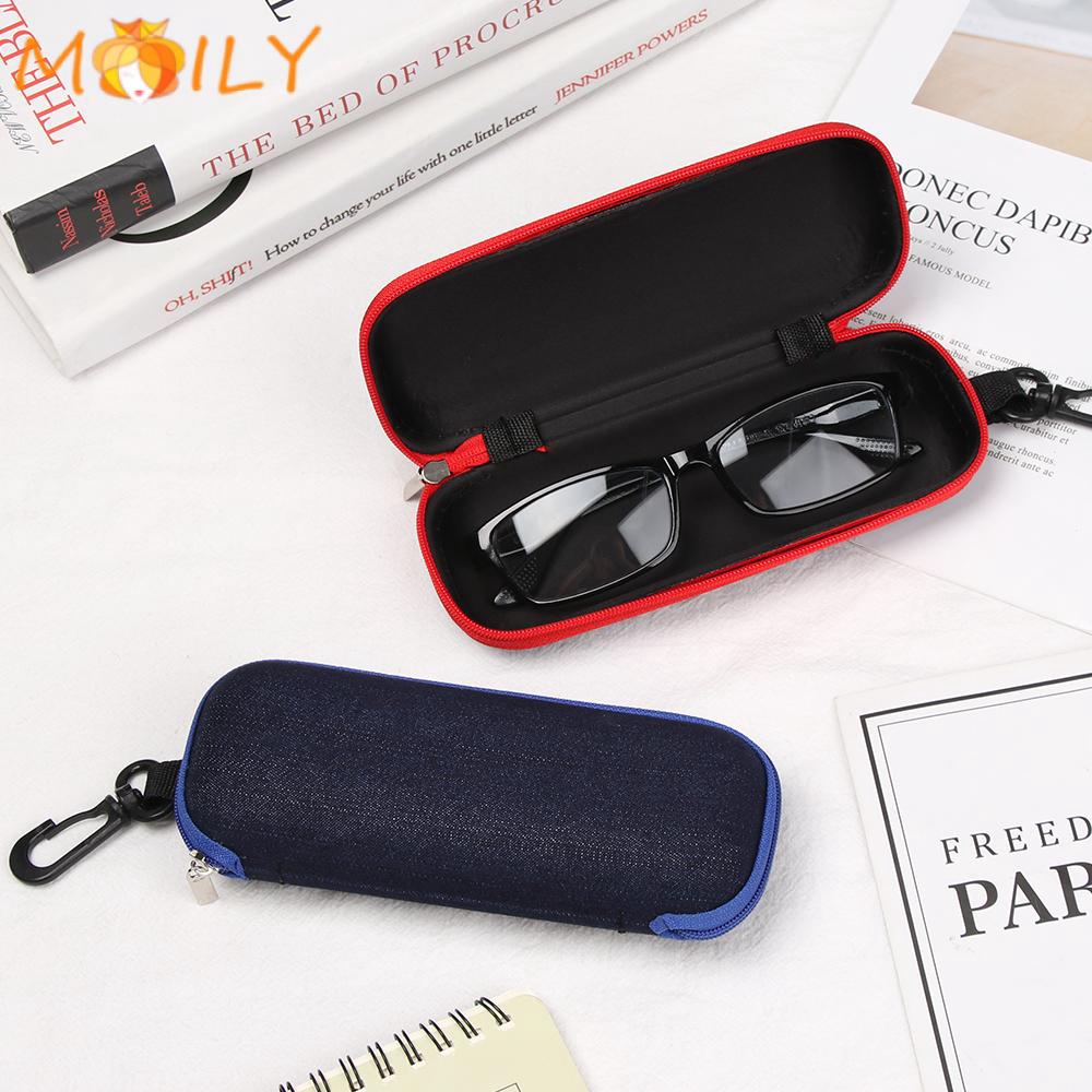 MOILY Men Women Zipper Eyeglasses Case Portable Denim Fabric Glasses Box Hard Eyewear Protector