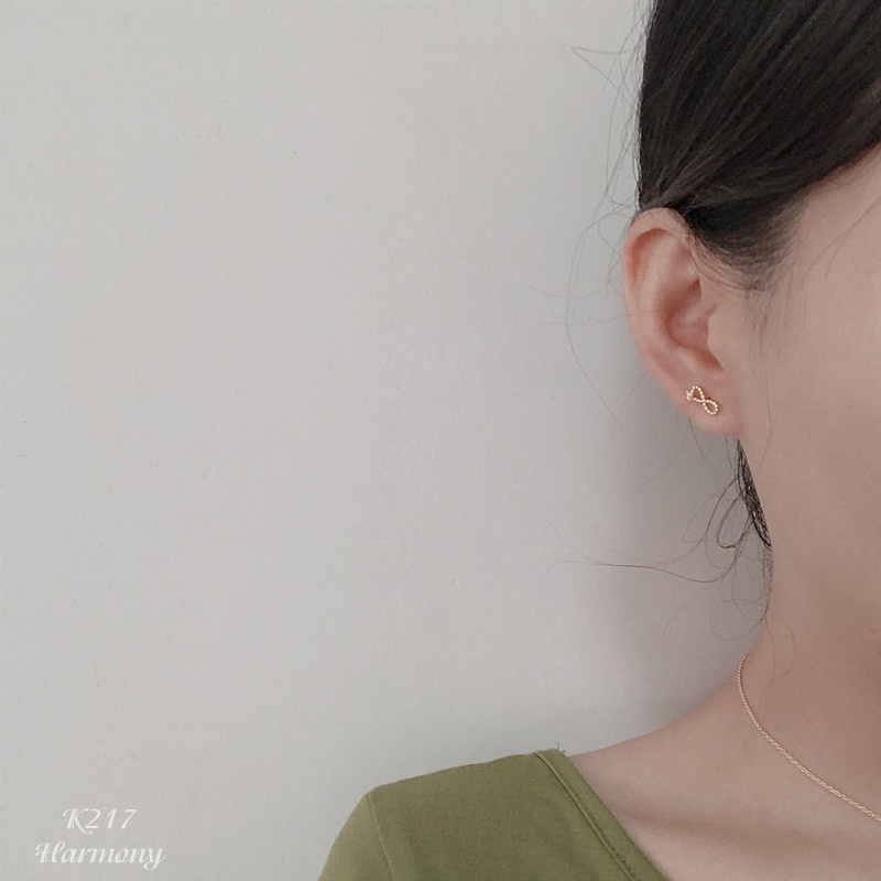 Bông khuyên tai nữ bạc mạ vàng mặt vô cực nhỏ nhắn xinh xắn, nữ tính Infinit | HARMONY ACCESSORIES K217
