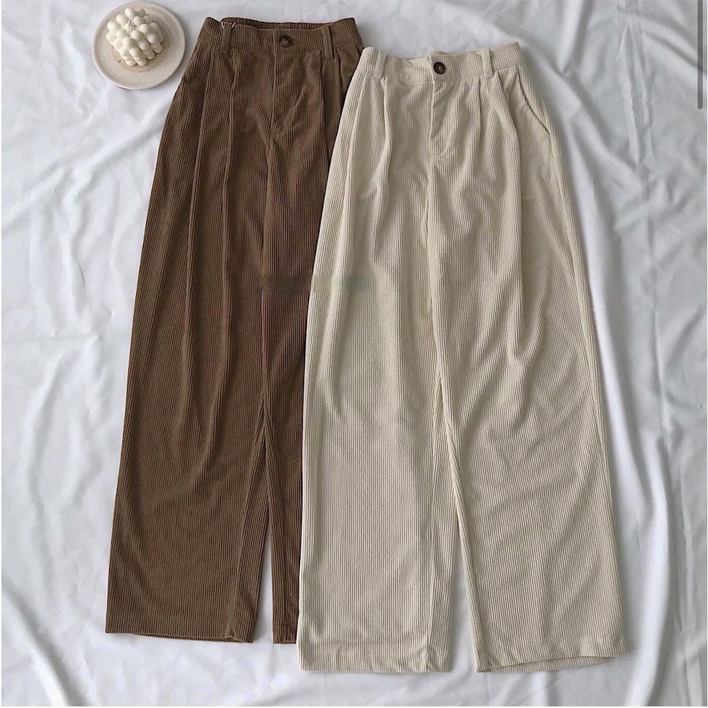 Quần ống rộng nhung tăm Lylyshop Unisex kiểu quần ống suông rộng chất vải nhung tăm dày dặn freesize