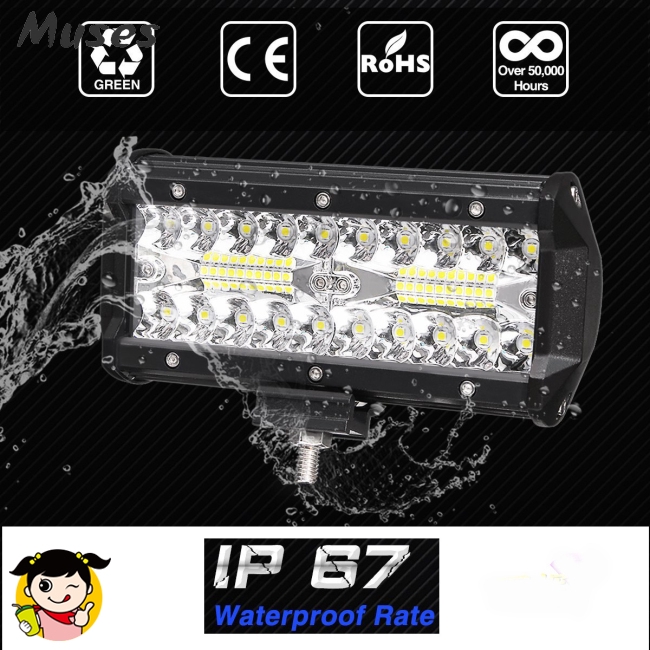 Muse07 7inch 200W LED Work Light Bar Flood Spot Beam Offroad 4WD SUV Driving Lamp