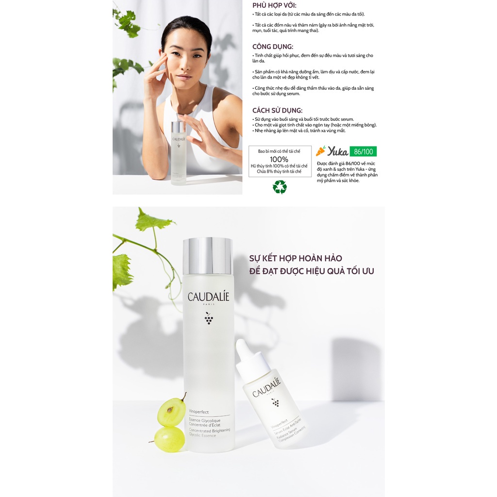 Nước dưỡng cô đặc làm sáng da Caudalie Vinoperfect Concentrated Brightening Glycolic Essence 150ml