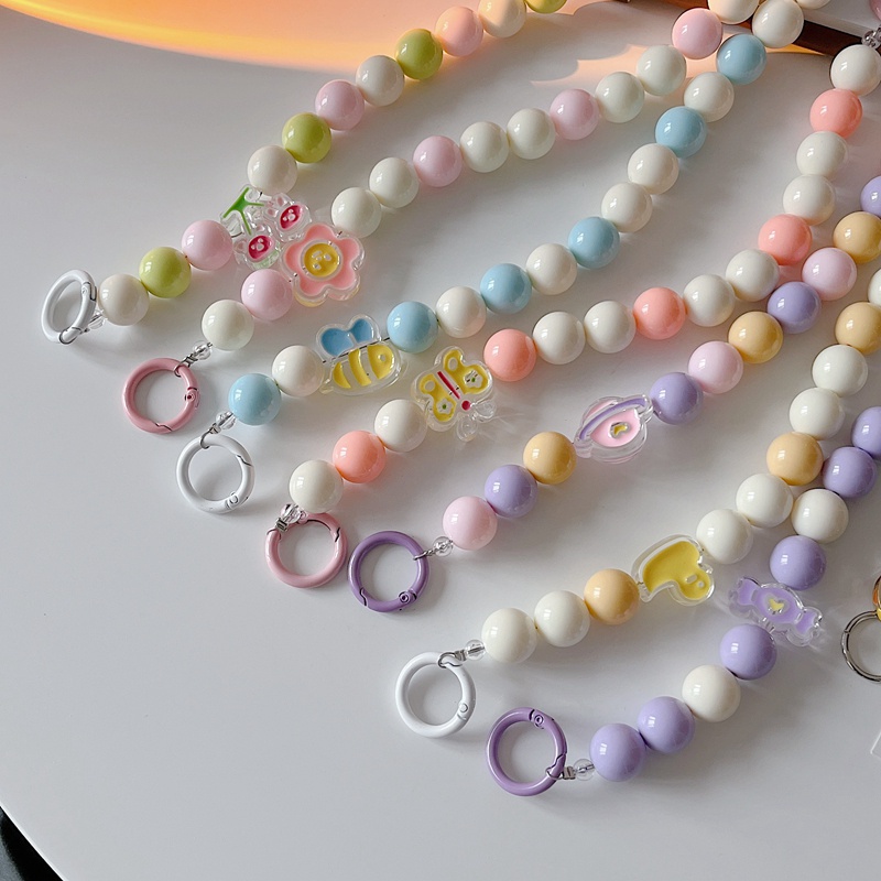 Ins Móc Khóa Điện Thoại Di Động Dạng Chuỗi Hạt Nhiều Màu Sắc Hình Hoa Bướm Dễ Thương Chống Thất Lạc