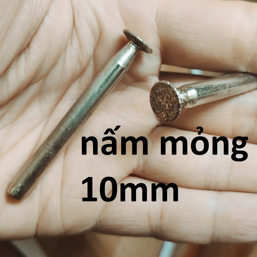 Mũi mài kim cương, mũi mài khắc đá, ngọc, hình nấm mỏng 10mm, cán 6mm