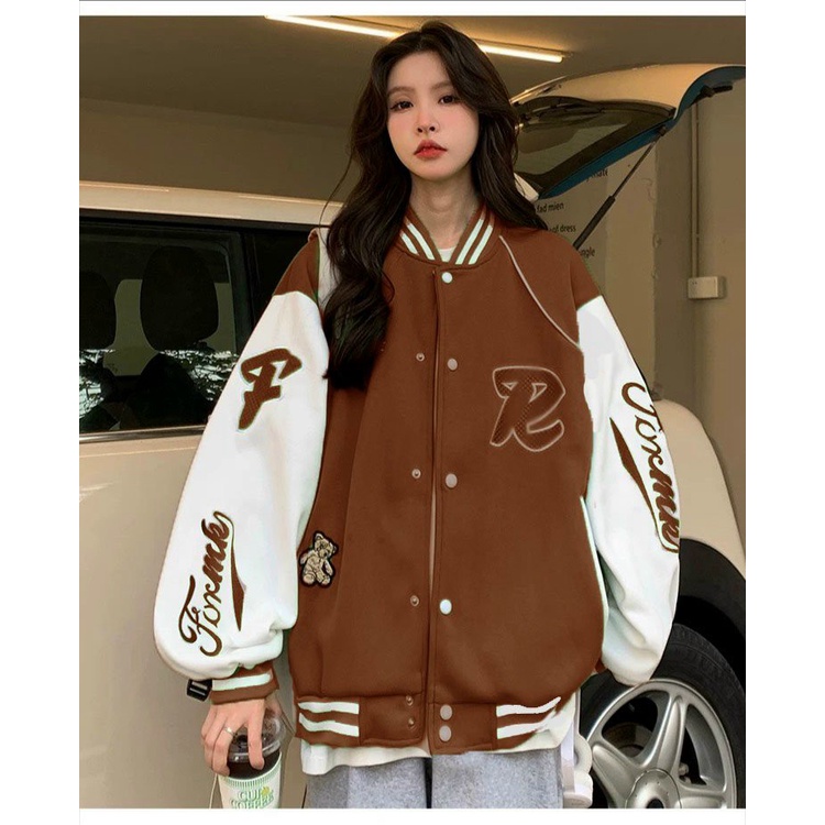 Áo Khoác Bomber Nữ Chất Nỉ Mềm Mịn Phối Tay Trắng Logo In Sắc Nét Form Rộng Che Nắng Chắn Gió Mặc Thoai Mái [NEW UNISEX]