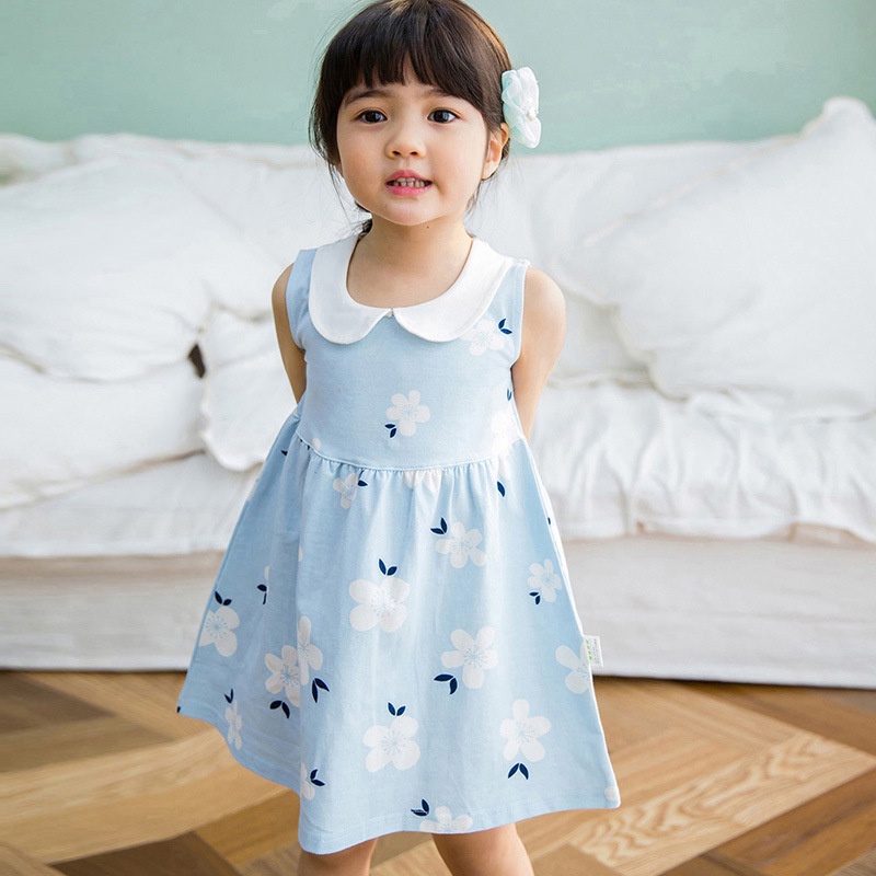 Váy Bé Gái Đầm Công Chúa Vải Lanh Cotton Thoáng Khí In Hoa Cho Bé Gái 1-6 Tuổi