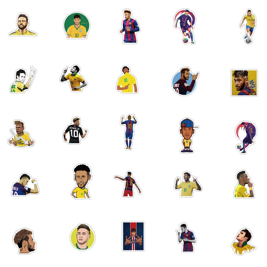 Sticker Cầu Thủ Bóng Đá Neymar 50 Hình Decal Cắt Sẵn Dán Điện Thoại Laptop Sổ Xe Tường Mũ Bảo Hiểm Bình Nước Vali