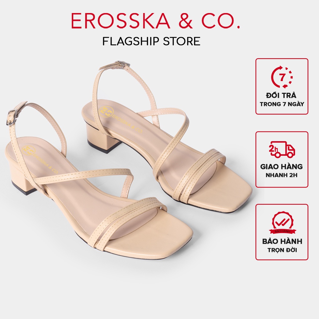 Giày sandal cao gót Erosska mũi vuông dây mảnh cao 3cm màu nude ver 2 - EBO31