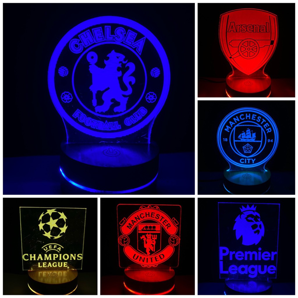 Đèn Ngủ led 3D, Đèn để Bàn phòng ngủ, đèn để bàn làm việc khắc logo các câu lạc bóng đá bộ nổi tiếng