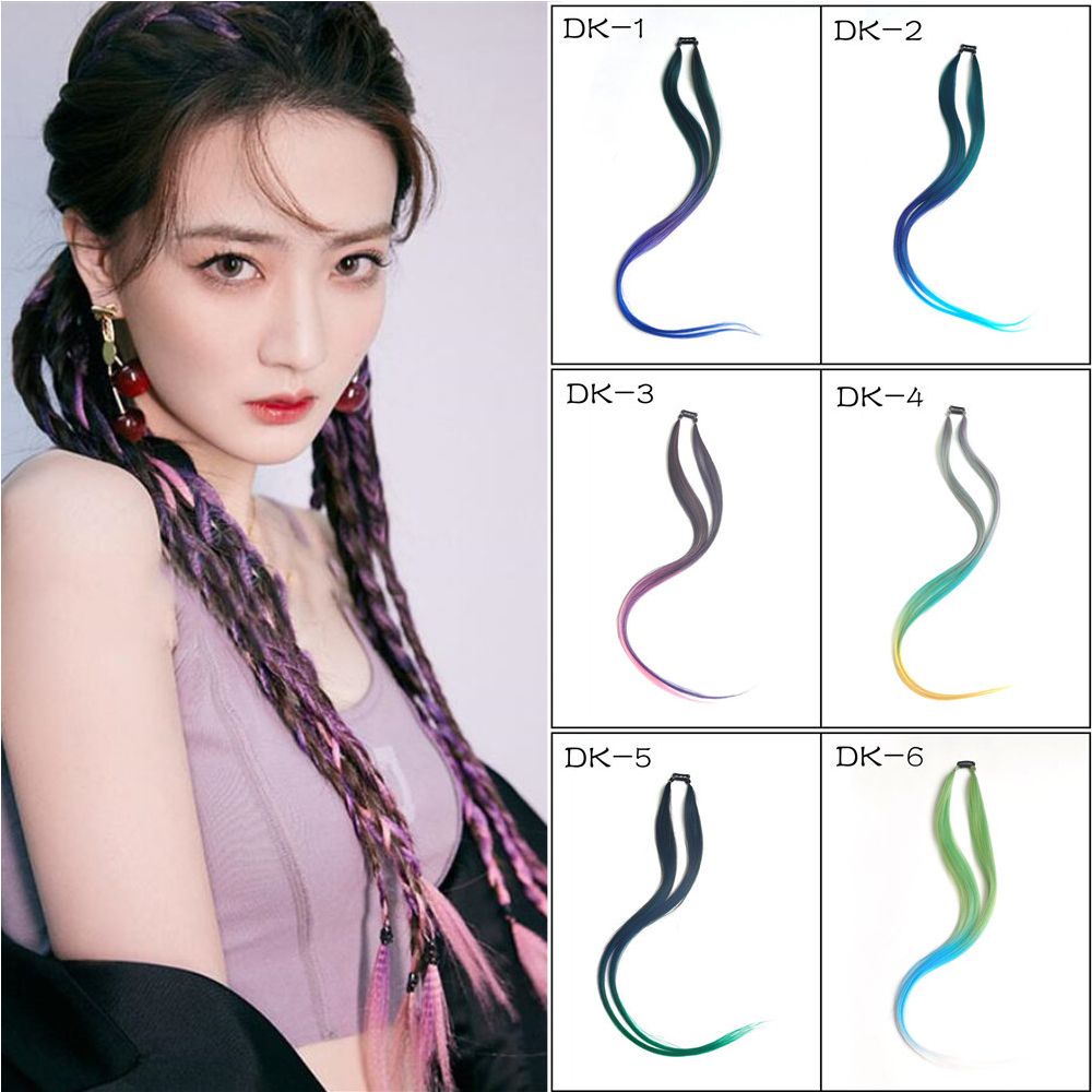 Tóc giả highlight tết bím dài xoăn tự nhiên-tóc giả 2 mảnh dài 60cm dành cho nữ