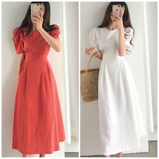 Đầm váy freesize cổ tròn xếp li eo 2 màu