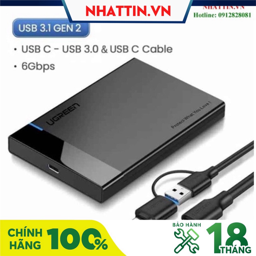 Hộp box đựng ổ cứng 2,5 inch USB-C Sata 5Gbps Ugreen 60735 cao cấp (hỗ trợ 6TB) - Phân Phối Chính Hãng