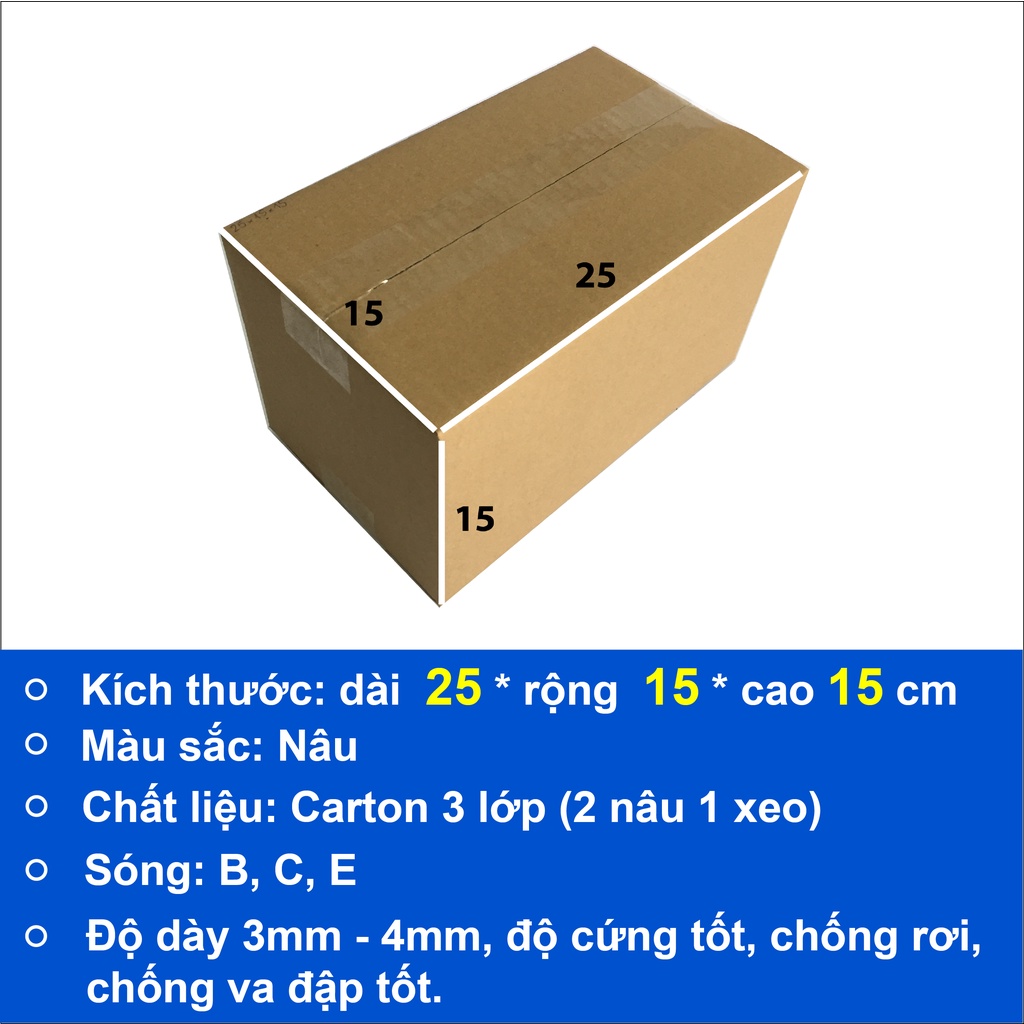 thùng giấy gói hàng 25x15x15 bộ 50 trơn không in