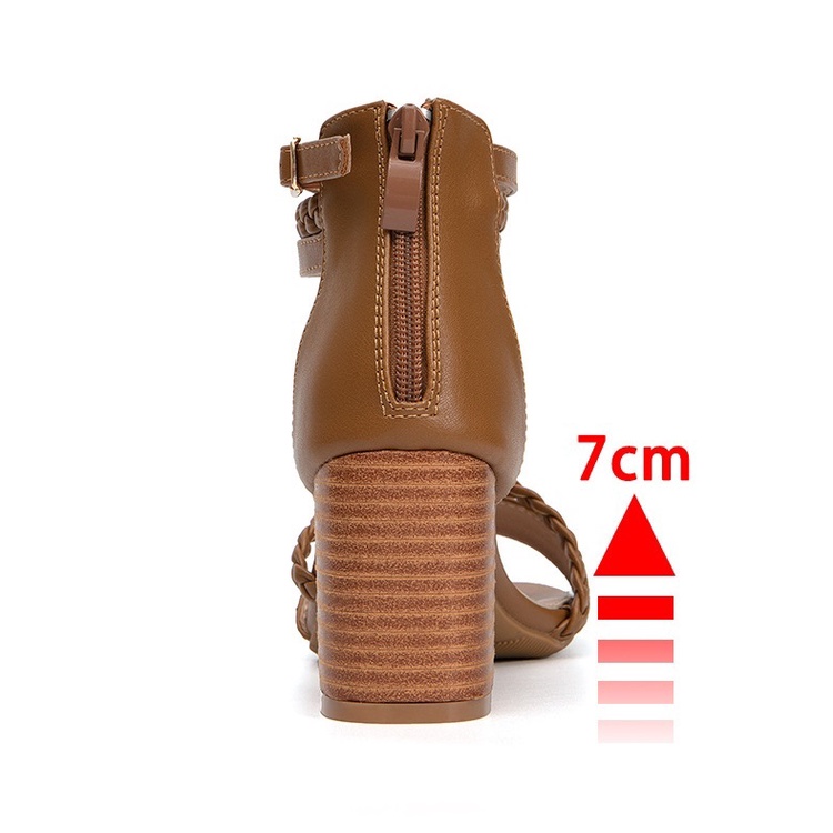 Sandal quai ngang cố cao, gót vuông cao 7cm