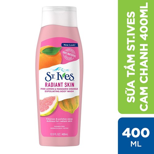 Bộ 2 sữa tắm St.Ives Cam chanh (400ml x 2) + Sữa rửa mặt tẩy tế bào chết tươi mát St.Ives chiết xuất trái mơ 170g