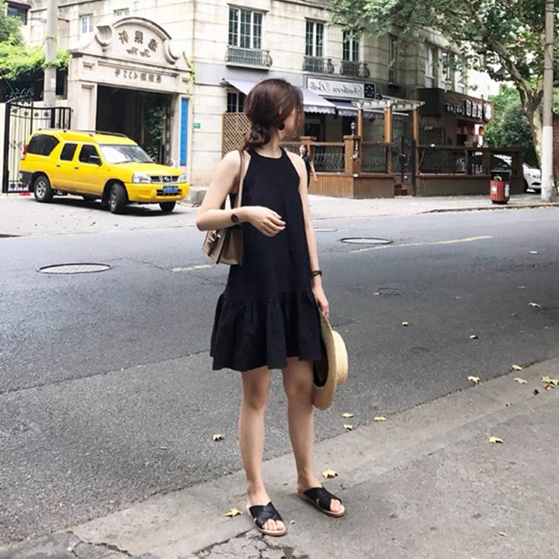 [ẢNH&VIDEO THẬT CUỐI] Đầm yếm đuôi bèo mát mẻ Trắng Đen | BigBuy360 - bigbuy360.vn