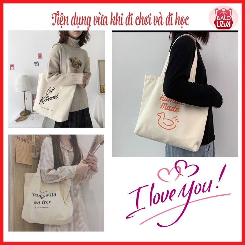 Túi tote vải canvas nam nữ unisex đi học đi chơi , túi xách đeo vải bố ulzzang thời trang nhiều ngăn đẹp rẻ