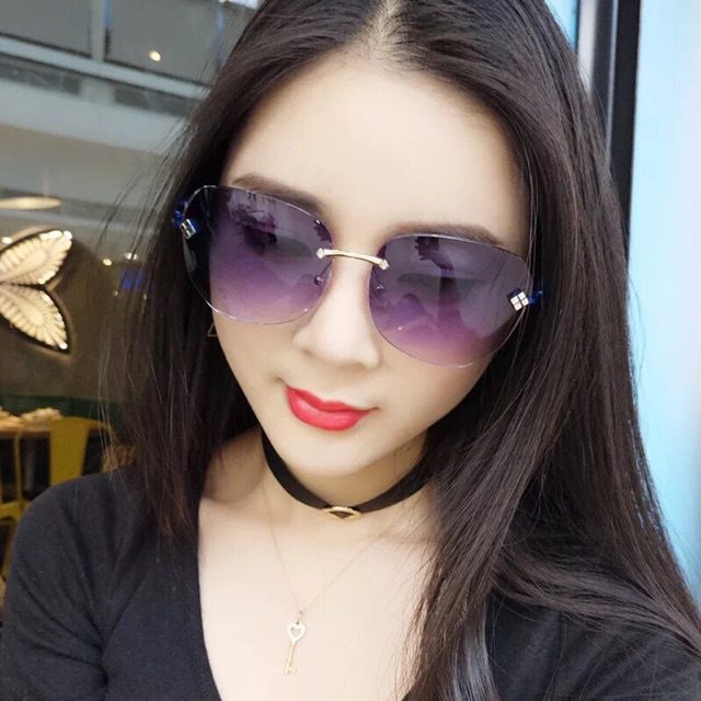 mắt kính mát nữ thời trang khoan đính đá nhân tạo nhiều màu kính không viền 6 đá